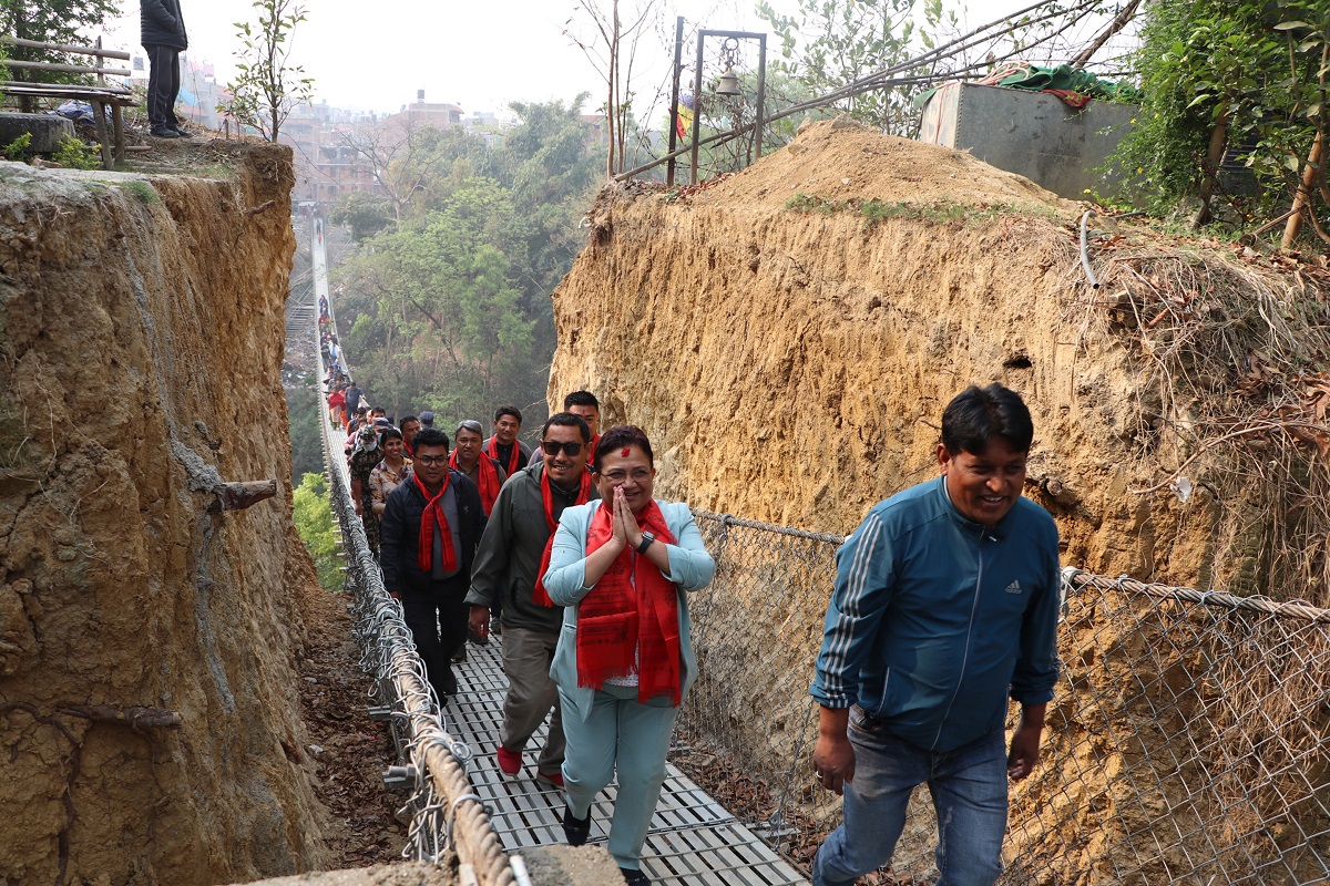 Suspension bridge links Karyabinayak and Machhindrabahal