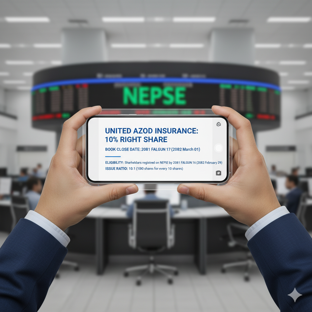 युनाइटेड अजोडको हकप्रद शेयरका लागि बुक क्लोजको मिति तय, कहिलेसम्मका शेयरधनीले पाउने ?