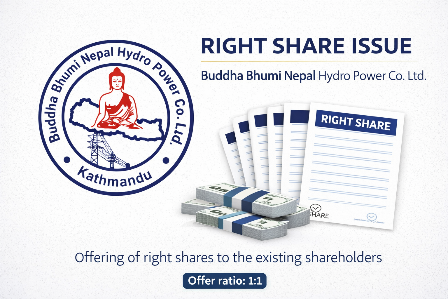 बुद्धभुमी नेपाल हाइड्रोपावरले चैत २२ गतेदेखि शतप्रतिशत हकप्रद शेयर निष्काशन गर्ने