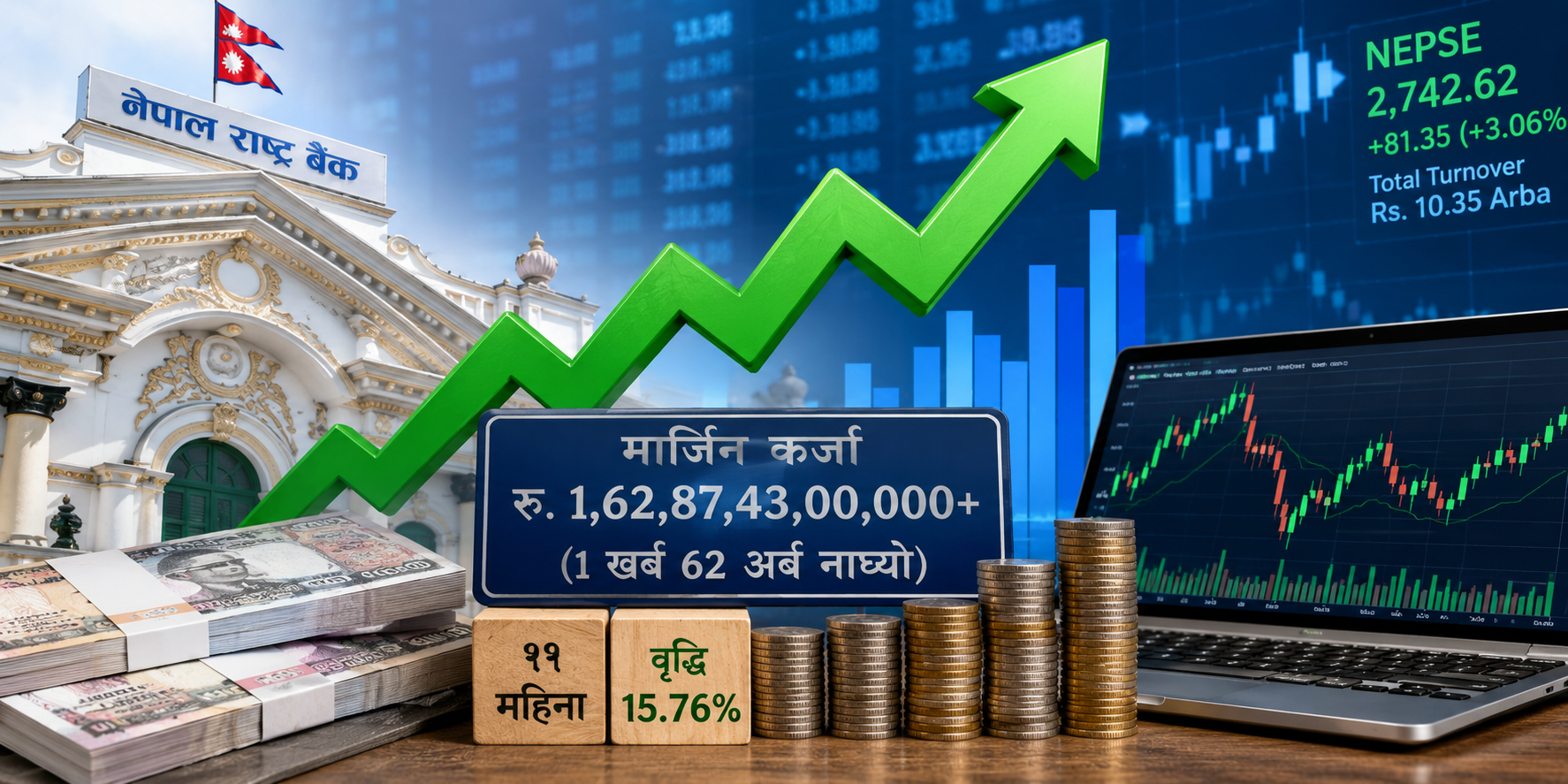 बैंकहरूको मार्जिन कर्जामा आकर्षण: ११ महिनामा थपियो २२ अर्ब, कुल लगानी १ खर्ब ६२ अर्ब नाघ्यो