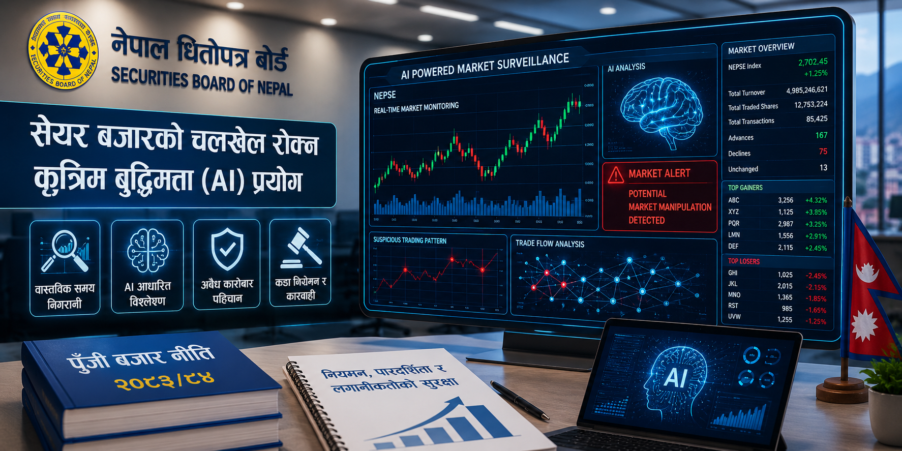 सेयर बजारको चलखेल रोक्न एआई प्रयोग गरिंदै, धितोपत्र बोर्डद्वारा नयाँ पुँजी बजार नीति सार्वजनिक