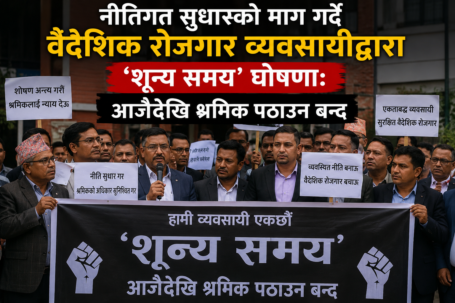 नीतिगत सुधारको माग गर्दै वैदेशिक रोजगार व्यवसायीद्वारा ‘शून्य समय’ घोषणा, आजैदेखि श्रमिक पठाउन बन्द