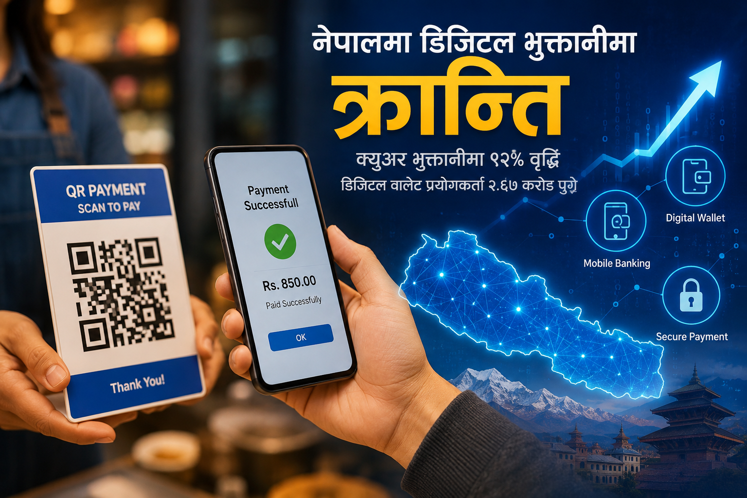 नेपालमा डिजिटल भुक्तानीमा क्रान्ति: क्युआर भुक्तानीमा ९२ प्रतिशतले वृद्धि, डिजिटल वालेट प्रयोगकर्ता २.६७ करोड पुगे